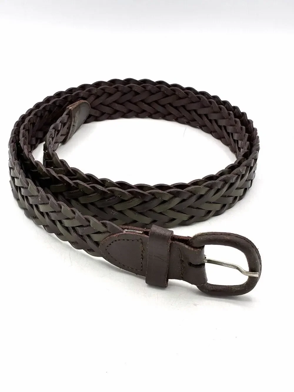 Vintage Argentina Brown Olive Green Woven Belt Size 42 Braided Boho